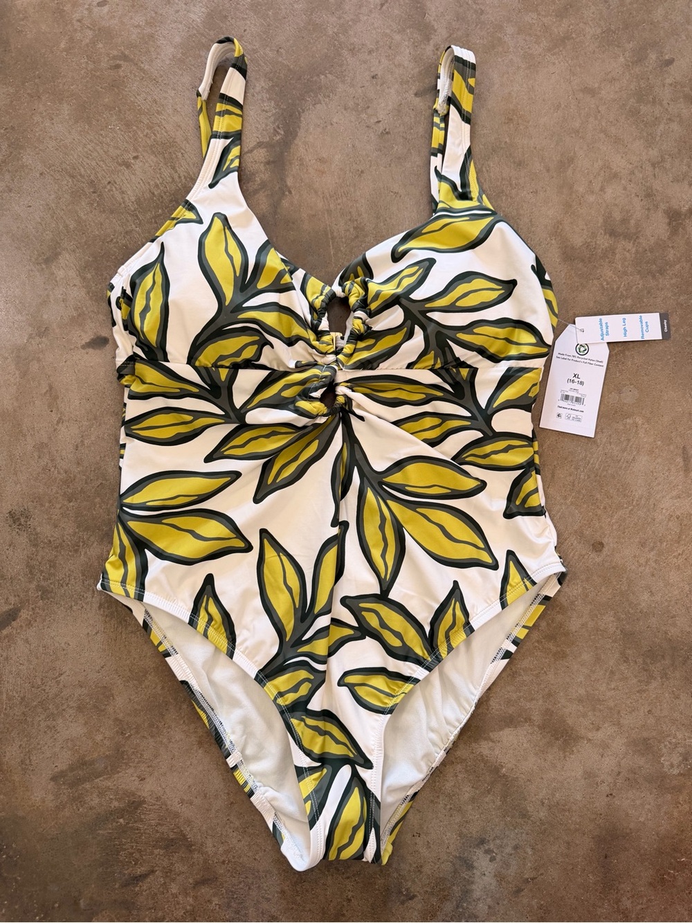 NWT Time and Tru Leaf Print Cutout One Piece Swimsuit XL